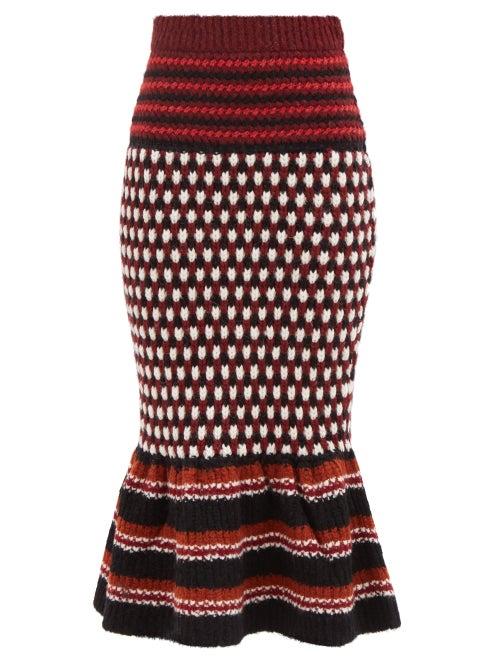 Marni - Striped Midi Mermaid Skirt - Womens - Burgundy