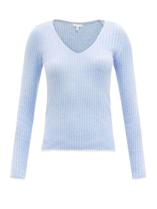 Ladies Lingerie Skin - Maisie Ribbed Cotton-blend Pyjama Top - Womens - Light Blue