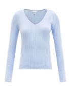 Ladies Lingerie Skin - Maisie Ribbed Cotton-blend Pyjama Top - Womens - Light Blue