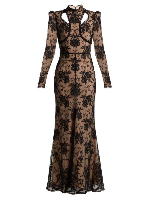 Matchesfashion.com Alexander Mcqueen - Cut Out Floral Lace Gown - Womens - Black