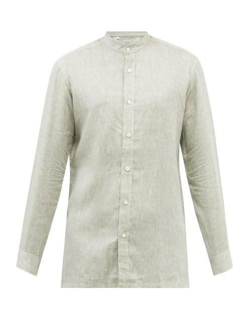 Charvet - Stand-collar Linen Shirt - Mens - Green