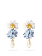 Matchesfashion.com Dolce & Gabbana - Crystal, Leather And Faux-pearl Drop Clip Earrings - Womens - Blue Multi