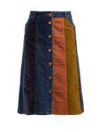 Matchesfashion.com See By Chlo - Contrast Panel Denim Skirt - Womens - Blue Multi