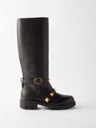 Valentino Garavani - Roman Stud Leather Knee-high Boots - Womens - Black Gold