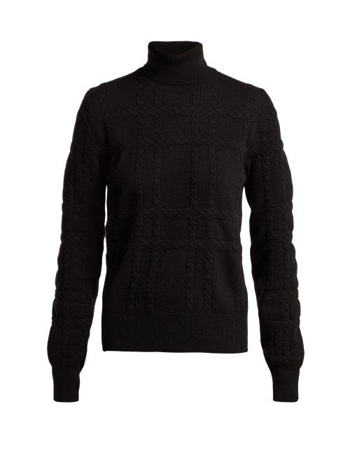 Matchesfashion.com Bottega Veneta - Intrecciato Knit Roll Neck Cashmere Sweater - Womens - Black