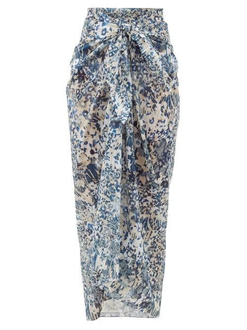 Matchesfashion.com On The Island By Marios Schwab - Floral-print Cotton-voile Sarong - Womens - Blue Print
