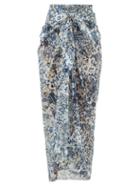 Matchesfashion.com On The Island By Marios Schwab - Floral-print Cotton-voile Sarong - Womens - Blue Print