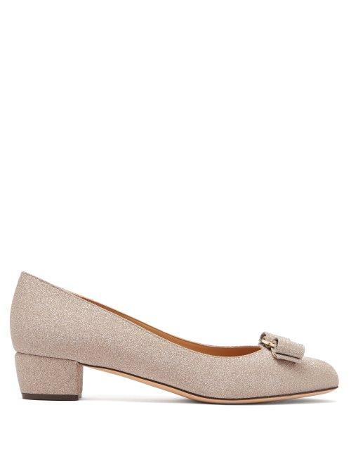Matchesfashion.com Salvatore Ferragamo - Vara Glitter Coated Leather Pumps - Womens - Rose Gold