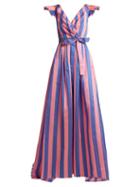 Matchesfashion.com Carolina Herrera - Striped Frilled Sleeve Gown - Womens - Pink Stripe
