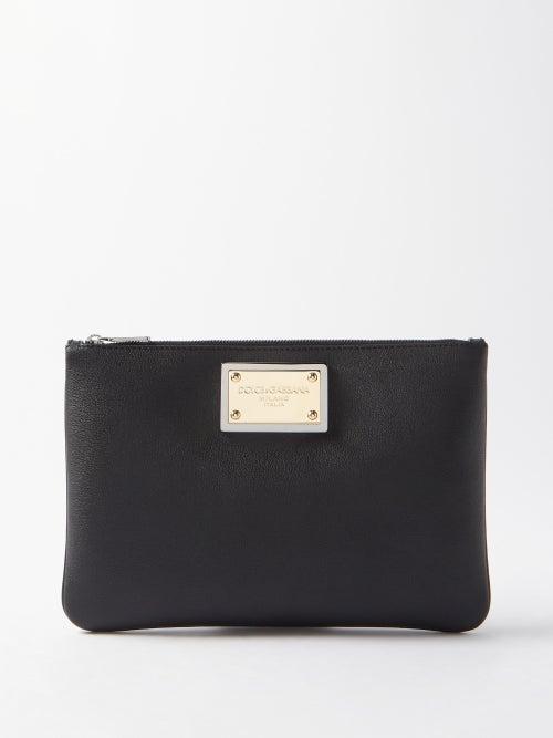 Dolce & Gabbana - Logo-plaque Grained-leather Pouch - Mens - Black
