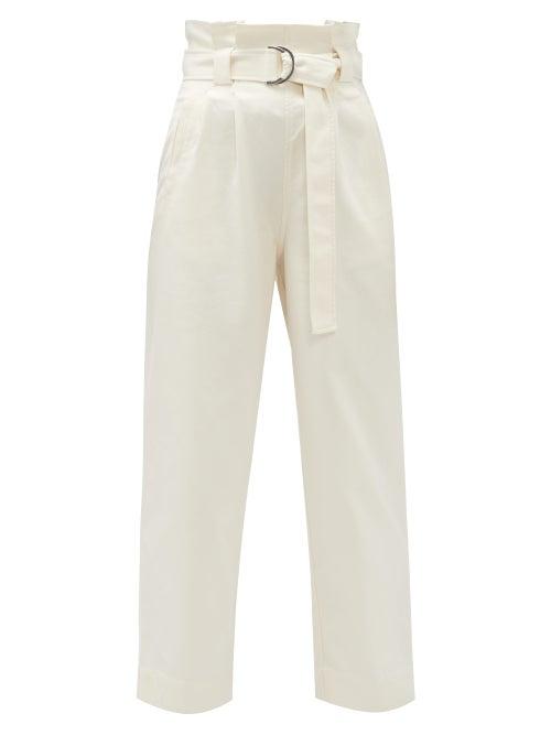 Matchesfashion.com Ganni - Belted Paperbag-waist Cotton-blend Twill Trousers - Womens - Cream