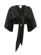 Matchesfashion.com Anaak - Anneka Tie-front Cropped Cotton Blouse - Womens - Black
