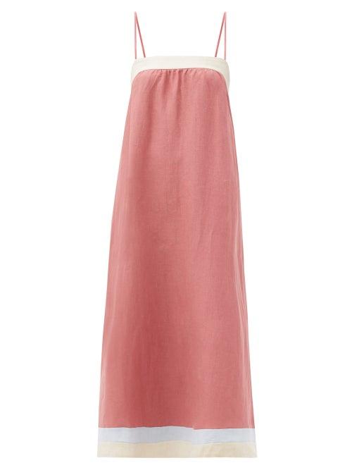 Matchesfashion.com Casa Raki - Vicky Organic-linen Midi Dress - Womens - Pink Multi