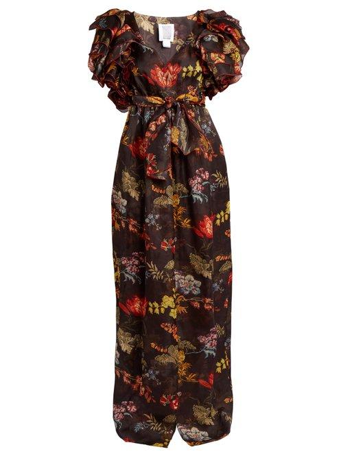 Matchesfashion.com Rosie Assoulin - Ruffled Floral Print Organza Dress - Womens - Black Print