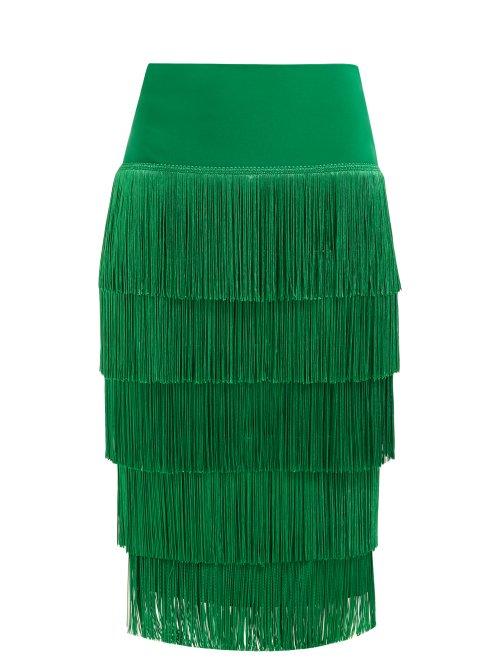 Matchesfashion.com Norma Kamali - Tiered Fringe Stretch Jersey Pencil Skirt - Womens - Green