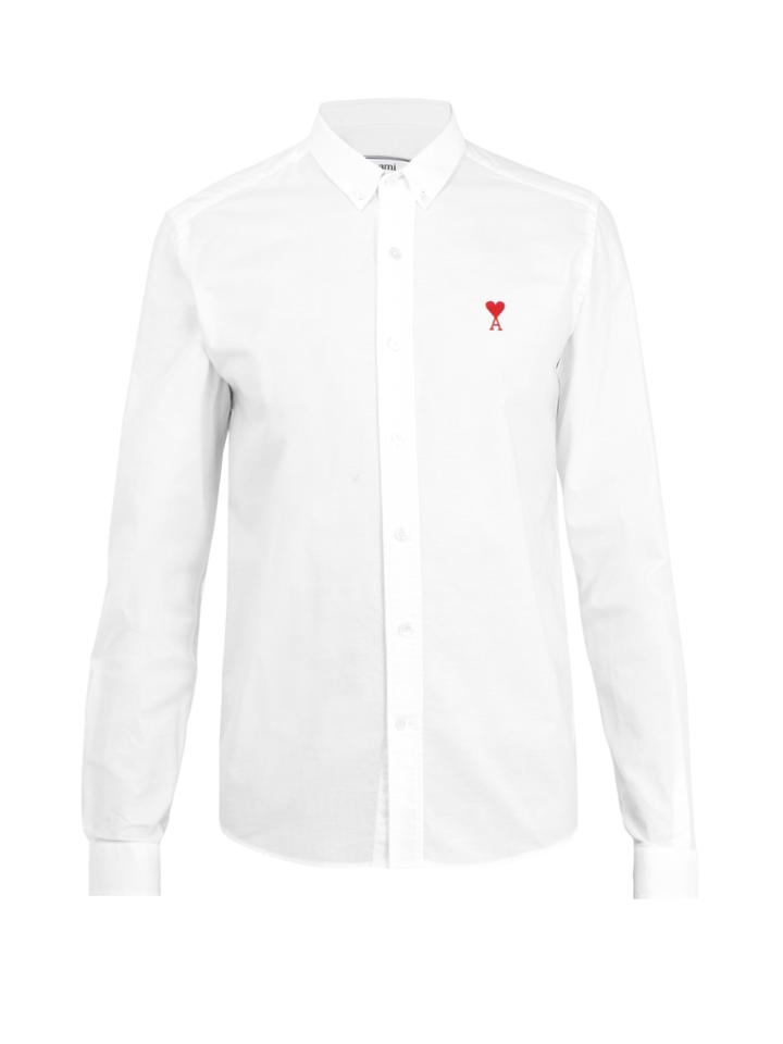 Ami Logo-embroidered Long-sleeved Cotton Shirt