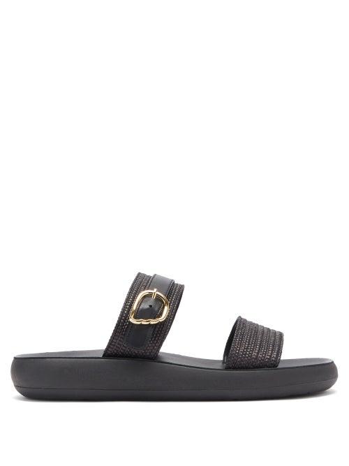 Matchesfashion.com Ancient Greek Sandals - Preveza Raffia And Leather Sandals - Womens - Black