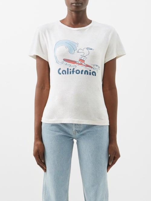 Re/done - X Peanuts Surfing Snoopy-print Cotton T-shirt - Womens - White Multi
