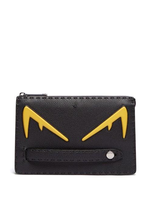 Matchesfashion.com Fendi - Diabolic Eyes Black Leather Pouch - Mens - Black Yellow