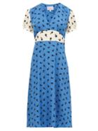 Matchesfashion.com Hvn - Paula Cherry Print Silk Midi Dress - Womens - Blue Multi