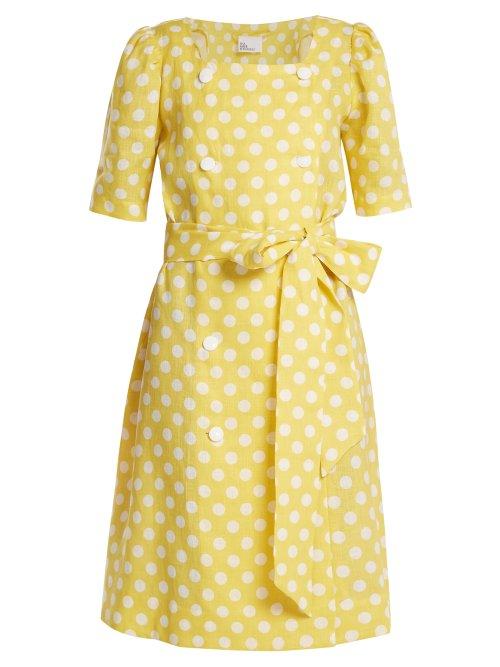 Matchesfashion.com Lisa Marie Fernandez - Diana Polka Dot Print Linen Dress - Womens - Yellow White