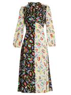 Matchesfashion.com Duro Olowu - Abstract Bird Print Tie Neck Crepe Dress - Womens - White Multi