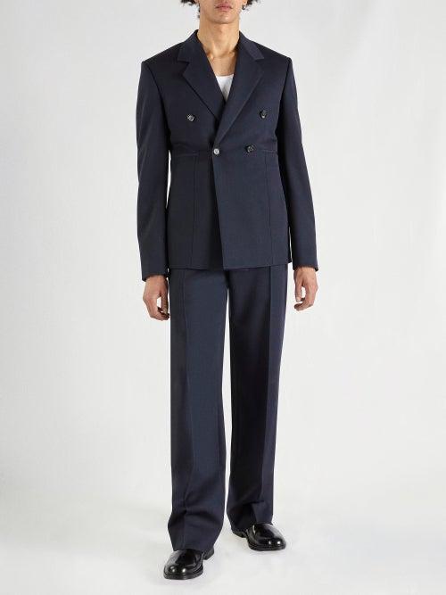 Bottega Veneta - Double-breasted Grain De Poudre Suit Jacket - Mens - Navy
