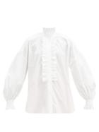 Matchesfashion.com Msgm - High-neck Ruffled Cotton Shirt - Womens - Ivory