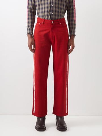 Youths In Balaclava - Floral-print Straight-leg Jeans - Mens - Red