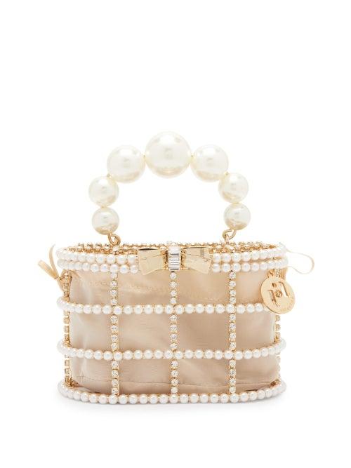 Matchesfashion.com Rosantica - Holli Loulou Faux-pearl & Crystal Clutch Bag - Womens - Beige Multi