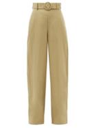 Zimmermann - Belted Linen Wide-leg Trousers - Womens - Khaki
