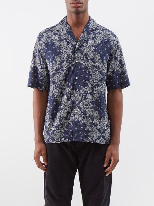 Officine Gnrale - Eren Short-sleeved Bandana-print Cotton Shirt - Mens - Blue Multi