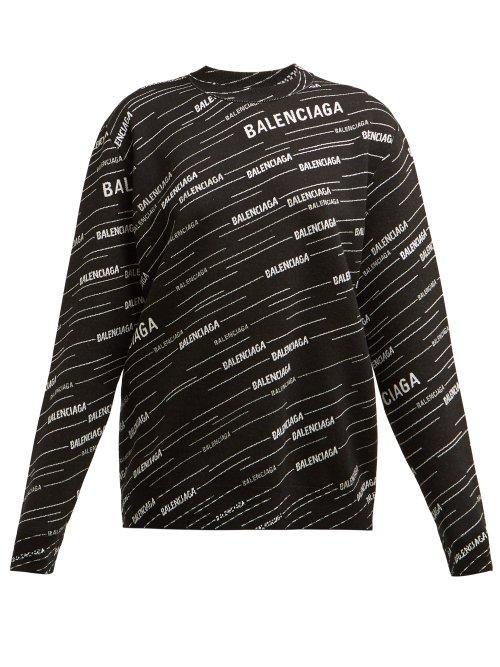 Matchesfashion.com Balenciaga - Logo Intarsia Crew Neck Sweater - Womens - Black White