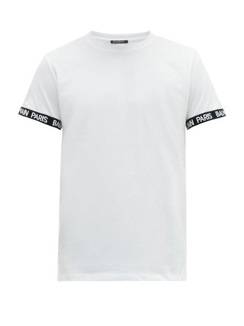 Matchesfashion.com Balmain - Logo Jacquard Cotton T Shirt - Mens - White