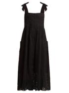 Matchesfashion.com Juliet Dunn - Broderie Anglaise Cotton Midi Dress - Womens - Black