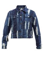 Charles Jeffrey Loverboy - Distressed Striped Denim Jacket - Mens - Blue