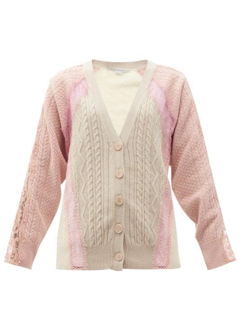 Matchesfashion.com Stella Mccartney - Lace-panel Cable-knit Wool Cardigan - Womens - Cream Multi