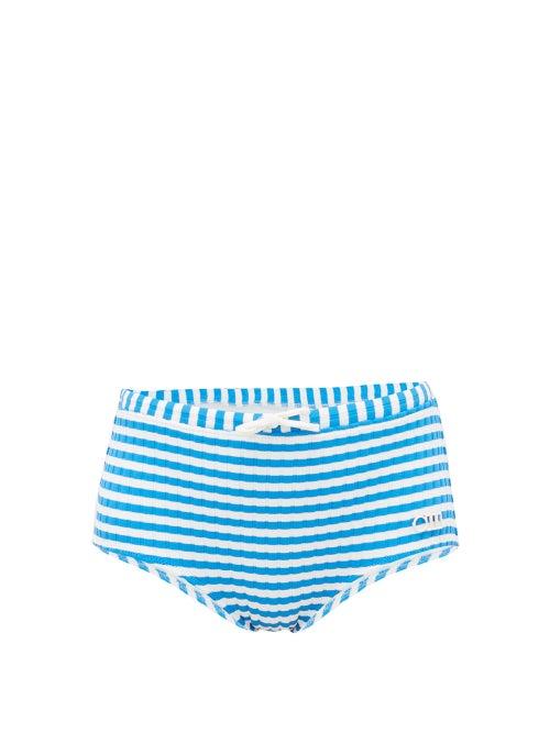 Matchesfashion.com Solid & Striped - The Ginger Striped High-rise Bikini Briefs - Womens - Blue White