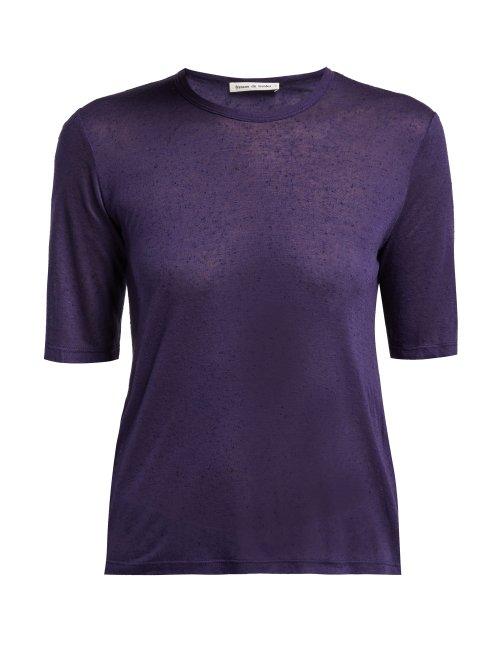 Matchesfashion.com Frances De Lourdes - Martin Round Neck Modal And Silk Blend T Shirt - Womens - Navy