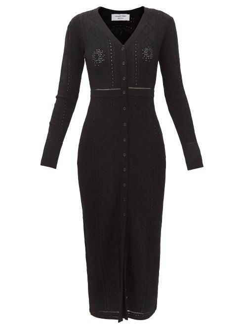 Marine Serre - Lunar-pointelle Knitted Cardigan Dress - Womens - Black
