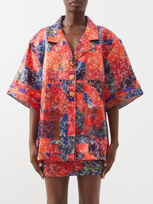 Lisa Folawiyo - The Geo Printed Cotton Shirt - Womens - Orange