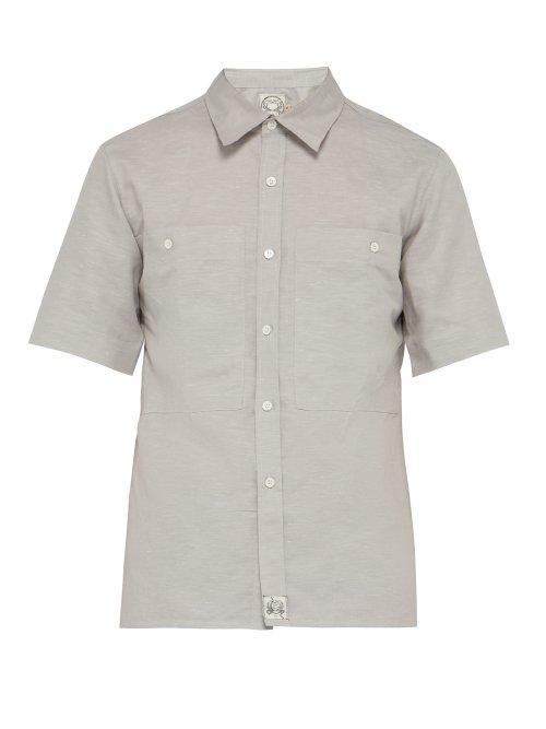 Matchesfashion.com Maison Kitsun - Short Sleeved Cotton Blend Shirt - Mens - Light Grey