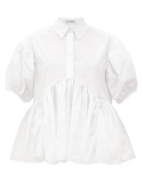 Matchesfashion.com Cecilie Bahnsen - Ellie Puff-sleeve Cotton-poplin Blouse - Womens - White