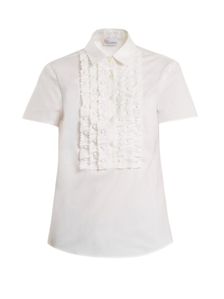 Redvalentino Point-collar Frilled-bib Cotton-blend Shirt