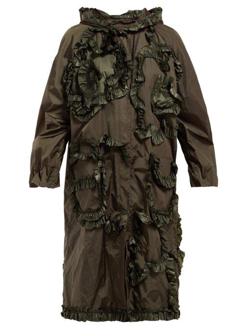 Matchesfashion.com 4 Moncler Simone Rocha - Ruffled Technical Sateen Rain Jacket - Womens - Dark Green
