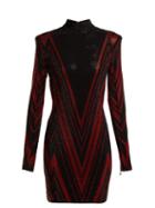 Matchesfashion.com Balmain - Chevron Stripe Crystal Embellished Mini Dress - Womens - Black Red