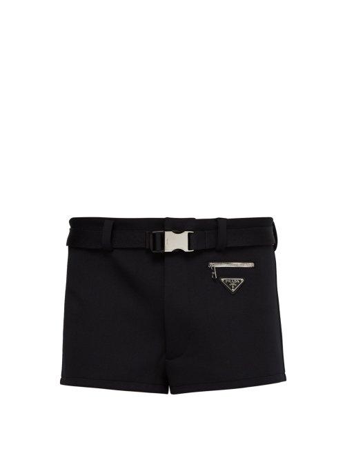 Matchesfashion.com Prada - Belted Technical Twill Swim Shorts - Mens - Black