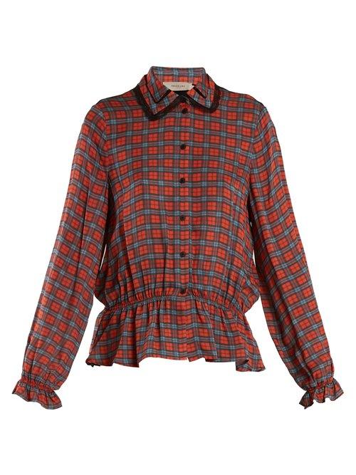 Matchesfashion.com Preen Line - Jasmine Contrast Back Checked Crepe Shirt - Womens - Red Multi