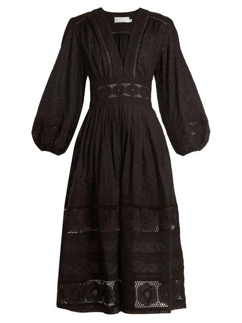 Matchesfashion.com Zimmermann - Prima Polka Dot Embroidered Cotton Dress - Womens - Black