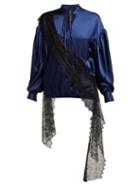 Matchesfashion.com Romance Was Born - Devotion Lace Trimmed Satin Blouse - Womens - Navy